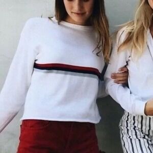 Brandy Melville White Stripe Knit Sweater Medium Fit Coquette Soft Grunge‎